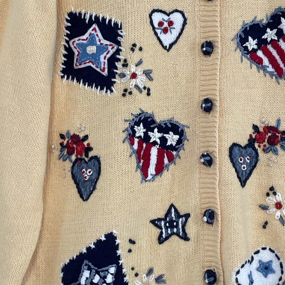 Vintage Heirloom Collectibles Cardigan Sweater USA Hearts Cottagecore Granny L - Picture 5 of 13
